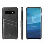 For Samsung Galaxy S10 Oil Wax Leather Credit Card Holder Back Case Cover - Dark Grey