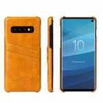 For Samsung Galaxy S10 Oil Wax Leather Credit Card Holder Back Case Cover - Yellow