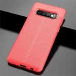 For Samsung Galaxy S10 Plus 9Silicone Rubber Leather TPU Slim Cover Case - Red