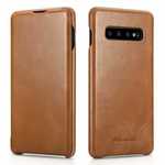 ICARER Vintage Series Genuine Leather Flip Case For Samsung Galaxy S10 - Khaki