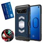 ID Card Slot Holder Magnetic Metal Case TPU Back Cover For Samsung Galaxy S10 - Navy Blue