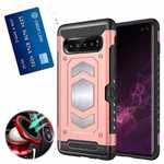 ID Card Slot Holder Magnetic Metal Case TPU Back Cover For Samsung Galaxy S10 - Rose Gold