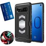 ID Card Slot Holder Magnetic Metal Case TPU Back Cover For Samsung Galaxy S10 - Black