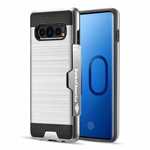 For Samsung Galaxy S10 ShockProof Hybrid Rugged Card Slot Phone Case Cover - Silver