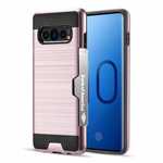 For Samsung Galaxy S10 ShockProof Hybrid Rugged Card Slot Phone Case Cover - Rose Gold