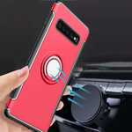 Ring Stand Car Magnetic Silicone Case Cover For Samsung Galaxy S10 - Red