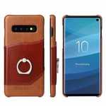 Ring Holder Genuine Leather Kickstand Case for Samsung Galaxy S10 - Brown