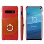 Ring Holder Genuine Leather Kickstand Case for Samsung Galaxy S10 - Red