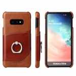Case For Samsung Galaxy S10e 360° Rotating Ring Holder Stand Genuine Leather Back Cover - Brown