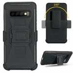 For Samsung Galaxy S10 Plus Black Heavy Duty Armor Stand Combo Holster Cover Phone Case - Black