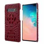 For Samsung Galaxy S10 Plus Crocodile Head Pattern Genuine Leather Back Case Cover - Red