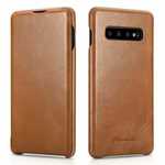 For Samsung Galaxy S10 S10 Plus ICARER Curved Edge Vintage Series Genuine Leather Flip Case