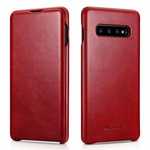 For Samsung Galaxy S10 Plus ICARER Curved Edge Vintage Series Genuine Leather Flip Case - Red
