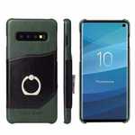 For Samsung Galaxy S10 Plus Ring Holder Kickstand Genuine Leather Case - Green