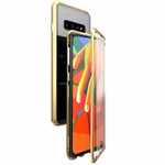 For Samsung Galaxy S10 Magnetic Adsorption Metal Frame + Tempered Glass Back Case - Gold