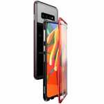 For Samsung Galaxy S10 Magnetic Adsorption Metal Frame + Tempered Glass Back Case - Black&Red
