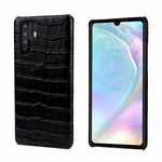 For Huawei P30 Crocodile Pattern Genuine Leather Back Case Cover -  Black
