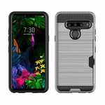 For LG G8 ThinQ Shockproof Rugged Case Cover With Card Wallet Holder Slot Silver