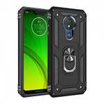 For Motorola Moto G7 Power Case Ring Holder Magnetic Stand Phone Cover - Black