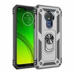 For Motorola Moto G7 Supra Case Ring Holder Magnetic Stand Phone Cover - Silver