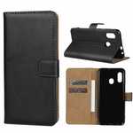 For Samsung Galaxy A30 - Genuine Leather Card Slots Wallet Case Cover Black