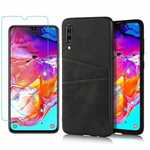 For Samsung Galaxy A70 Leather Wallet Card Holder Case Cover+Screen Protector - Black