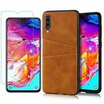 For Samsung Galaxy A70 Leather Wallet Card Holder Case Cover+Screen Protector - Brown