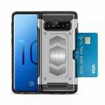 For Samsung Galaxy S10 Plus Silver Card Holder Hybrid Armor Magnetic Case Cover
