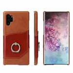 For Samsung Galaxy Note 10+ Ring Holder Kickstand Genuine Leather Case - Brown