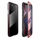 For iPhone 11 Pro Case Magnetic Absorption Metal Back Glass Cover - Black&Red