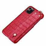 For iPhone 11 Pro Max Genuine Leather Case Crocodile Bracelet Holder Cover - Red