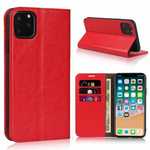 For iPhone 11 Pro Max Genuine Leather Crazy Horse Wallet Stand Case - Red