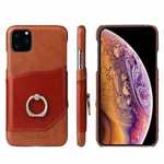 For iPhone 11 Pro Max Genuine Leather Wallet Case Ring Magnetic Cover - Brown