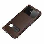 For iPhone 11 Pro Max Genuine Leather Window View Magnetic Flip Case Cover - Coffee