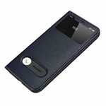 For iPhone 11 Pro Max Genuine Leather Window View Magnetic Flip Case Cover - Navy Blue
