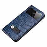 For iPhone 11 Pro Max Smart Crocodile Leather Windows Flip Case Cover - Navy Blue