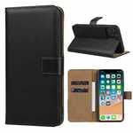 Genuine Leather Card Holder Wallet Flip Stand Case For iPhone 11 Pro Max - Black