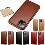 ICARER Curved Edge Genuine Cowhide Leather Flip Phone Cover Case For iPhone 11 12 Pro Max
