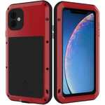 LOVE MEI Full Body Shockproof Dustproof Metal Silicone Cover for iPhone 11 6.1 Inch - Red