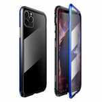 Magnetic Absorption Double Side Tempered Glass Metal Case Cover For iPhone 11 Pro - Black&Blue
