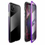 Magnetic Absorption Double Side Tempered Glass Metal Case Cover For iPhone 11 Pro - Black&Purple
