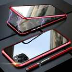 Magnetic Absorption Double Side Tempered Glass Metal Case Cover For iPhone 11 Pro - Red