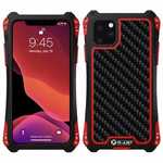 R-JUST Aluminum Metal Bumper Silicone TPU Carbon Fiber Shockproof Case for iPhone 11 Pro - Red