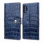 Real Cowhide Leather Crocodile Case Cover Wallet Card Stand For Samsung Note Note 10+ Plus - Navy