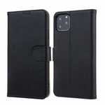 Real Genuine Cowhide Litchi Grain Leather Flip Case For iPhone 11 Pro Max - Black
