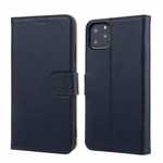 Real Genuine Cowhide Litchi Grain Leather Flip Case For iPhone 11 Pro Max - Navy Blue
