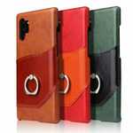 For Samsung Galaxy Note 10 Plus S10 Real Cowhide Leather Metal Ring Stand Cover Case