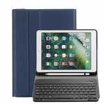 For iPad 10.2 9th Gen Bluetooth Keyboard Leather Case Cover With Pencil Holder - Navy Blue