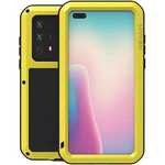For Huawei P40 Case Aluminum Metal+Silicone+Tempered Glass Yellow