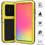 For Samsung Galaxy A71 Aluminium Metal Case Tempered Glass Cover - Yellow